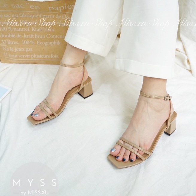 Giày sandal nữ quai ngang mảnh 2 dây gót trụ 5cm thời trang MYSS - SD87