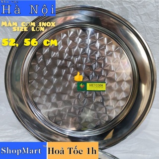 Mâm cơm inox 304 size lớn 52 cm, 56 cm mâm inox tròn 304 mâm bê cỗ size to vietcook chính hãng tiện sử dụng