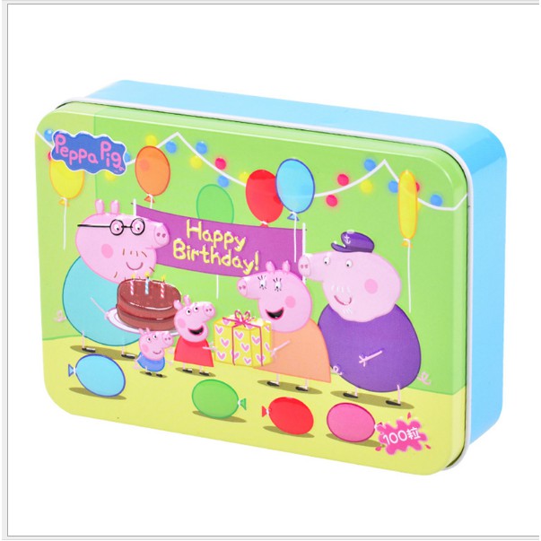 Đồ chơi xếp hình puzzle 60-100-200 mảnh hộp thiếc in dập nổi chủ đề Peppa Pig - Pony/ Bộ xếp hình cho bé