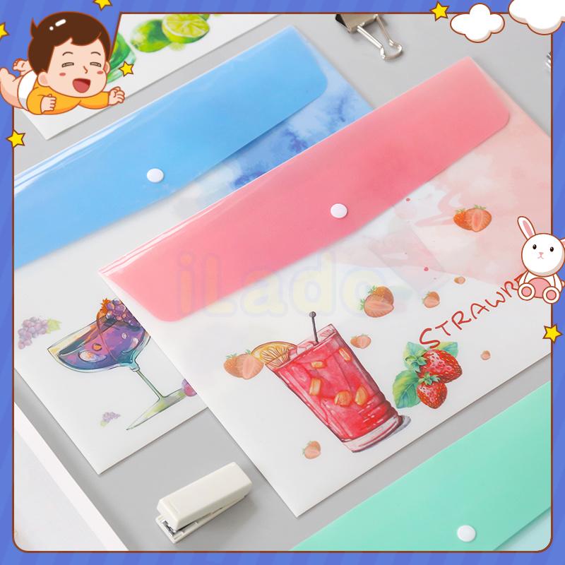 ⭐ iLado ⭐ Túi đựng tài liệu túi đựng bút Bìa đựng tài liệu Nút Khóa Gài trong suốt màu đặc Hoạt Hình túi đựng tài liệu a4 file Hộp đựng storage dễ thương cute đồ dùng học tập học sinh Chống ẩm và chống bụi