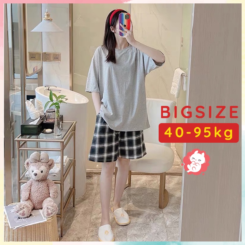 Bộ mặc nhà Bigsize nữ đồ ngủ trơn caro cotton thoáng mát BC23