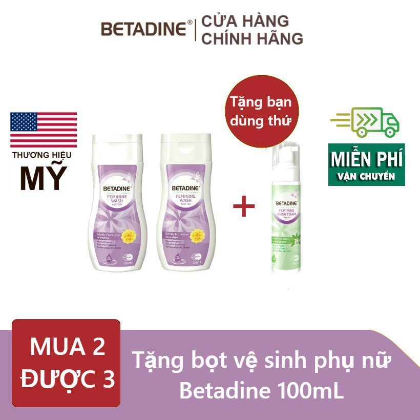 💗[FREESHIP]💗💗💗 Bộ 2 dung dịch vệ sinh Betadine Tím - 250ml/ chai và 1 bọt vệ sinh Betadine Xanh 100ml ☀️☀️☀️ GIÁ RẺ