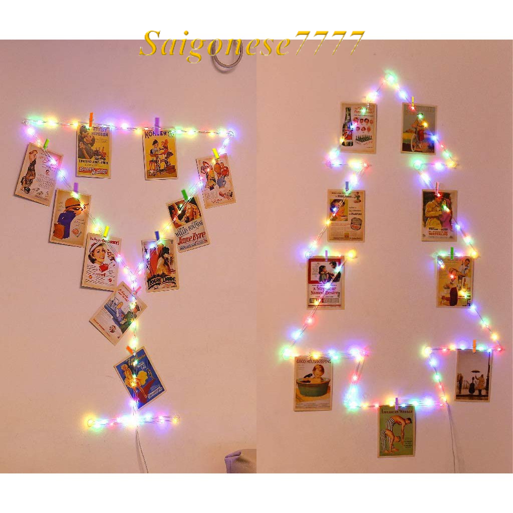 Combo Kẹp Ảnh Gỗ Thông Và Dây Đèn Led Decor Phòng Ngủ Đèn Trang Trí Noel Tiệc Tùng Kẹp Hình Nghệ Thuật
