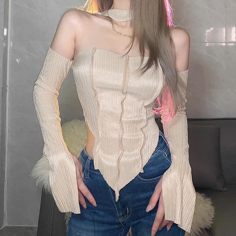 Áo kiểu trễ vai croptop dáng ôm body sexy dài tay cao cấp sang chảnh bánh bèo tiểu thư tôn dáng nhiều màu siêu xinh cute