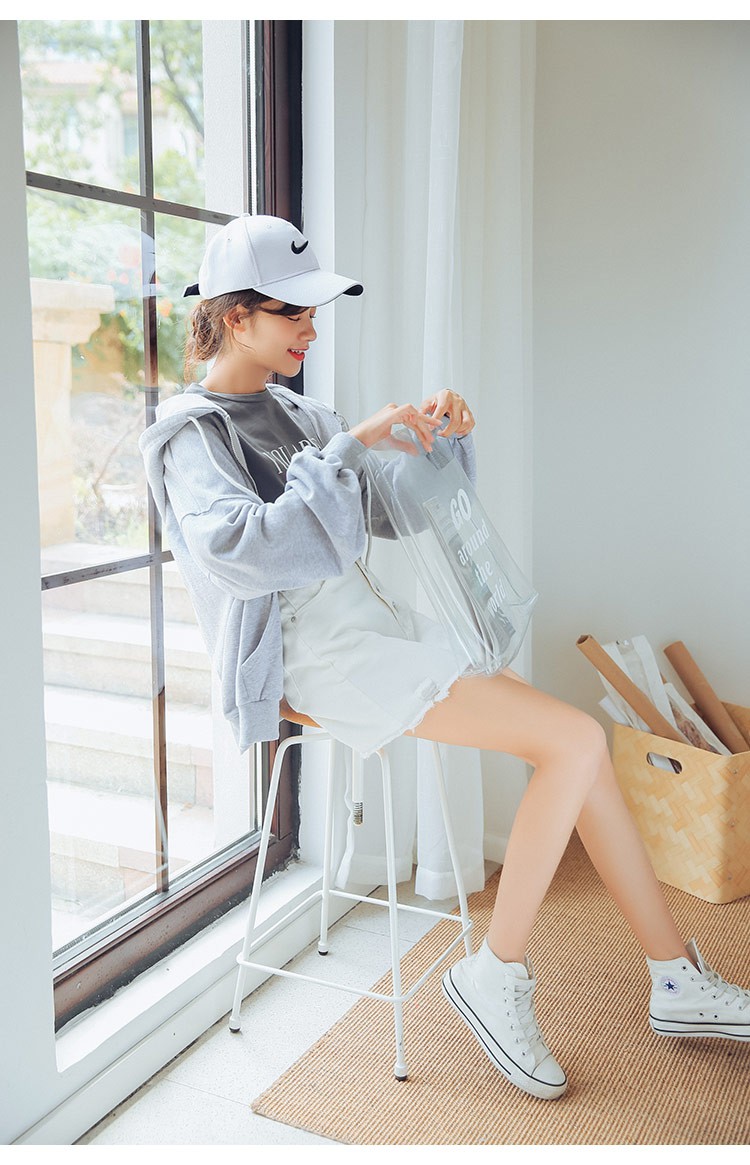 Áo Khoác Hoodie Phối Khóa Kéo Màu Vàng Nhạt Thời Trang Trẻ Trung