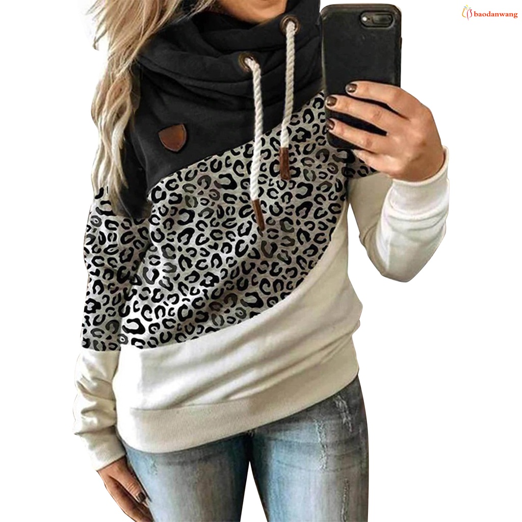 Three-color Patchworks Hooded Long-sleeved Lace-up Hoodies Fall Warm Basic Women's Pullover