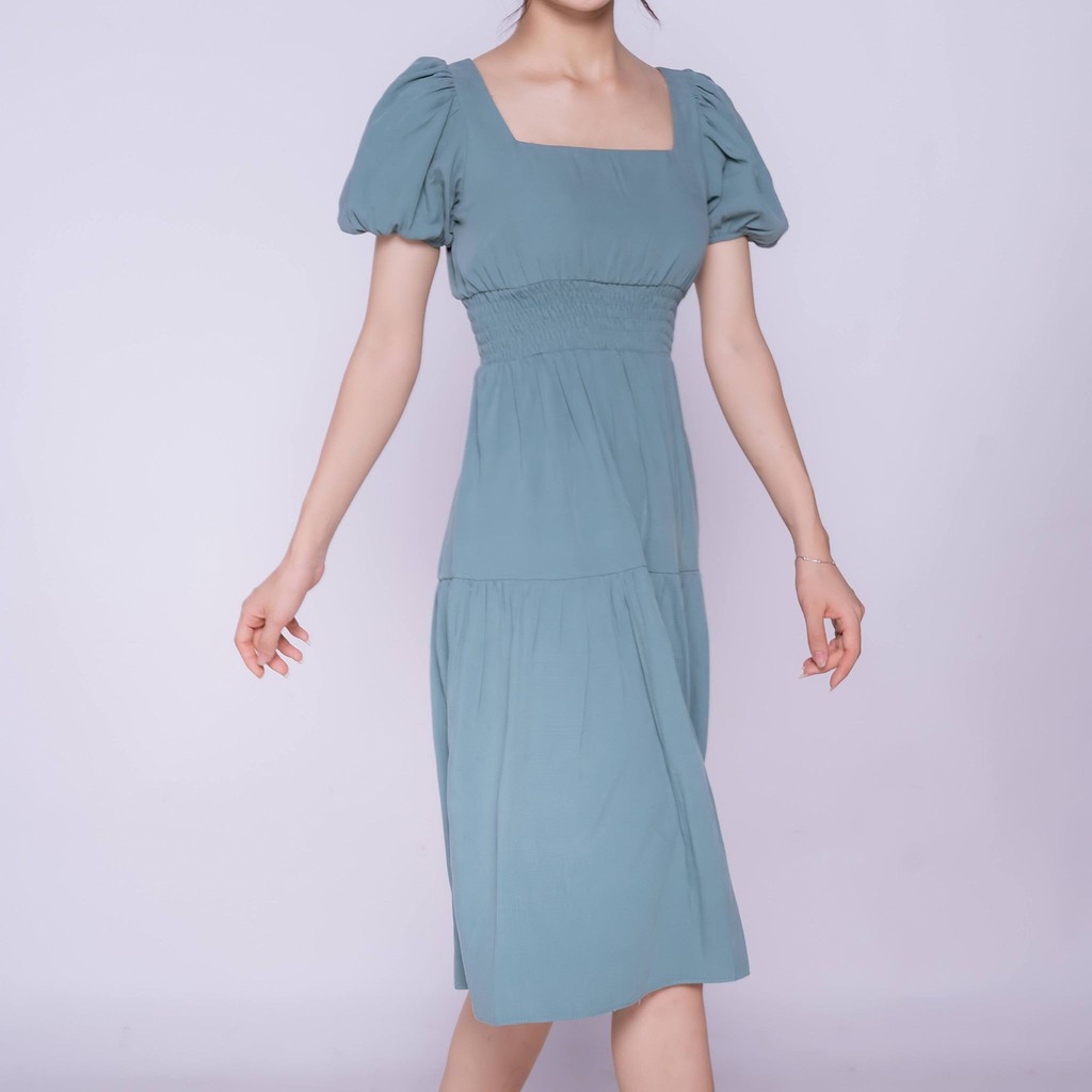 Đầm nữ cổ vuông nhúm eo , tay bồng , dáng xèo TKFASHION DK953