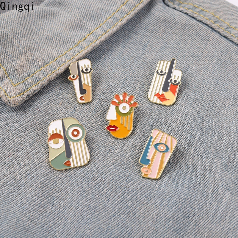 Ghim cài áo Miss Zoe trang trí bằng kim loại hình mặt người trừu tượng hợp thời trang