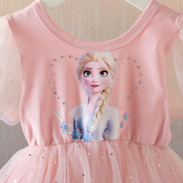 〄 Xmk Đầm Tutu tay phồng hình công chúa Elsa Frozen màu xanh dương và hồng cho bé gái