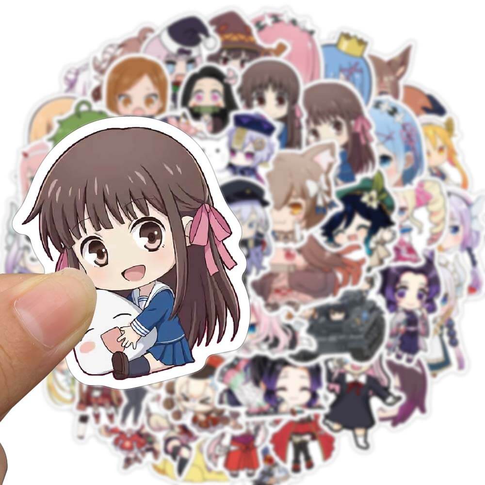 Bộ 50 Miếng Dán Trang Trí Laptop/Bình Nước Hình Cô Gái Anime Dễ Thương
