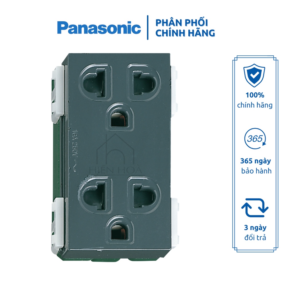 Ổ cắm đôi có màn che và dây nối đất Panasonic dòng Wide Series màu trắng - đen xám - vàng ánh kim  - xám ánh ki