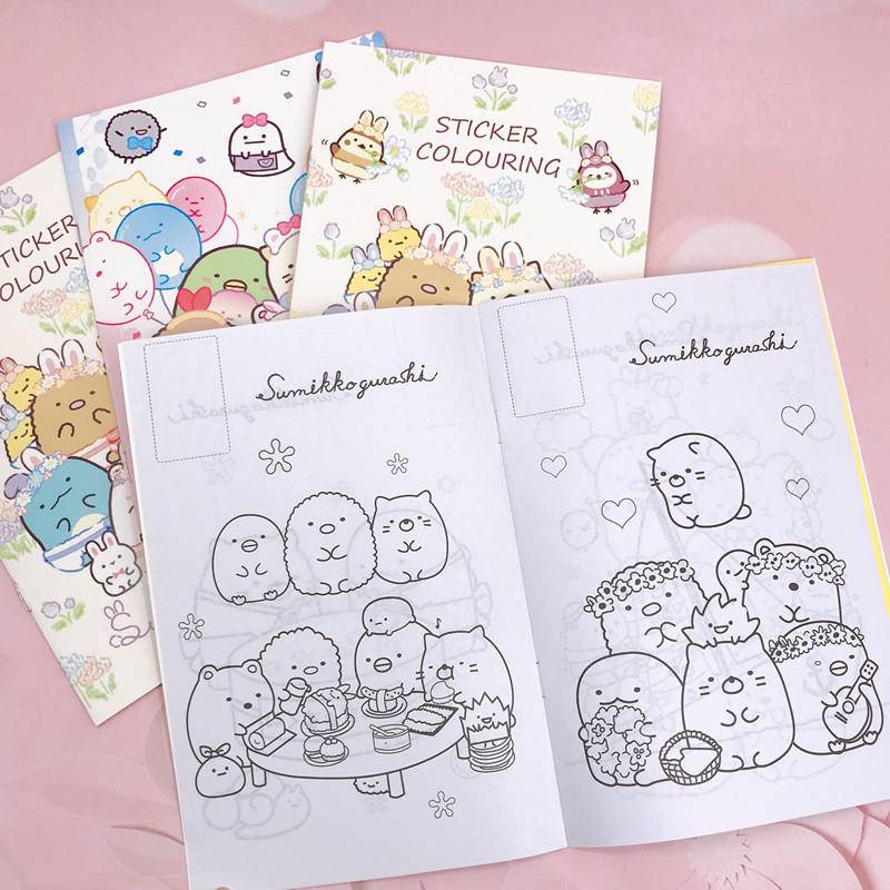 Tô màu 8 trang khổ Tranh tô màu dành cho người lớn San-X SUMIKKO GURASHI Children Drawing Painting Learning Educational Toy Color Book animal doodle book stationery gift