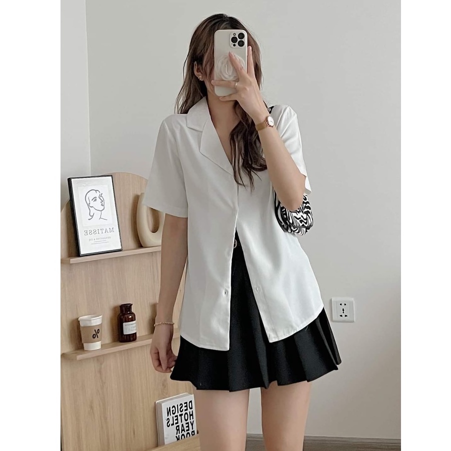 Áo Sơ Mi Trơn Cổ Vest Cộc Tay Basic Nhiều Màu, Labibi
