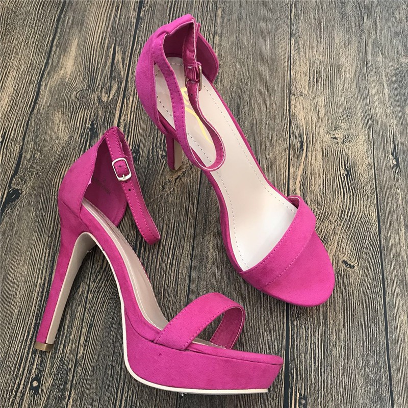 ☸☞✈2020 European and American new style rose red nighttime high-heeled waterproof platform 13cm word with hate sky high generous sandals women