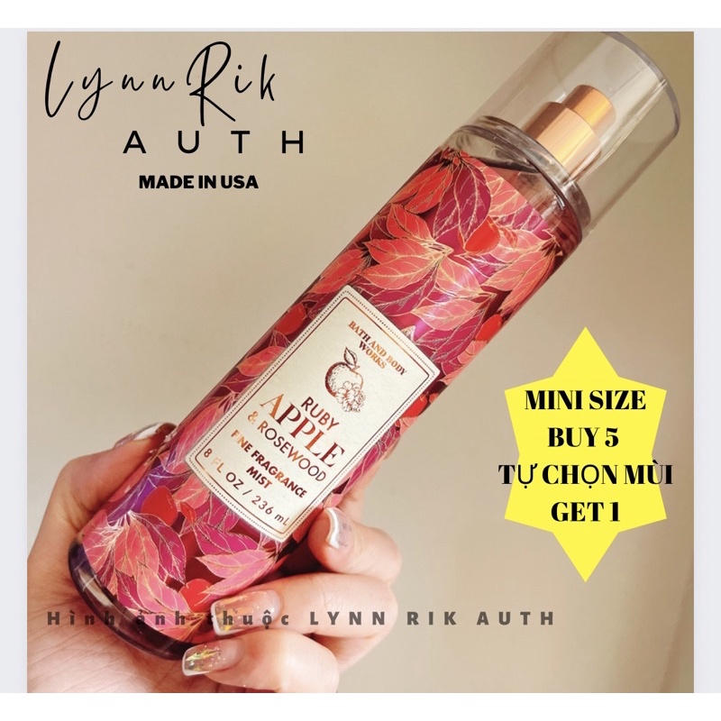 Auth_RUBY APPLE & ROSEWOOD - Xịt Thơm Toàn Thân Body Mist Bath & Body Works
