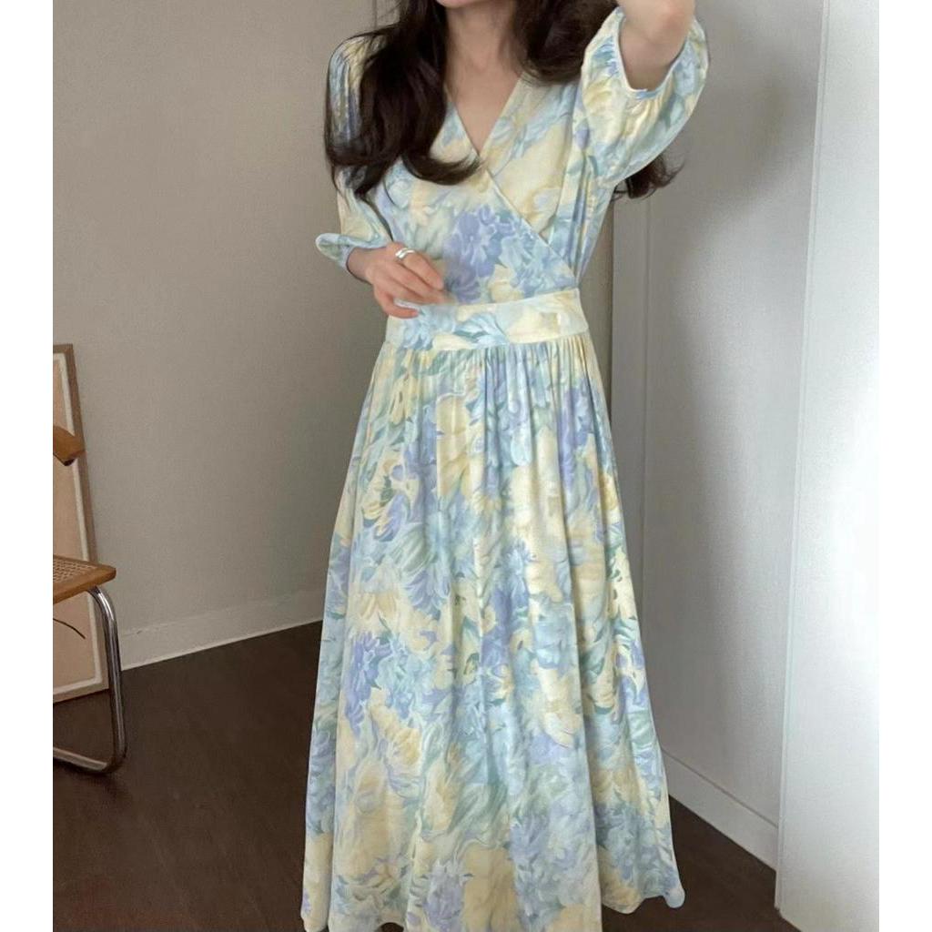 Đầm Chiffon Cổ V In Hoa Phong Cách Hàn Quốc Quý Phái 64273