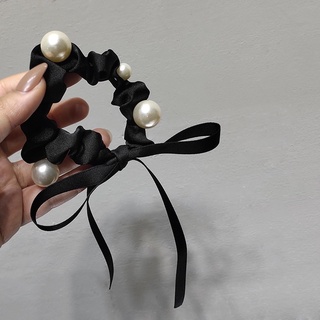 Cột tóc dây buộc tóc lụa đính hạt và nơ tua dài C16