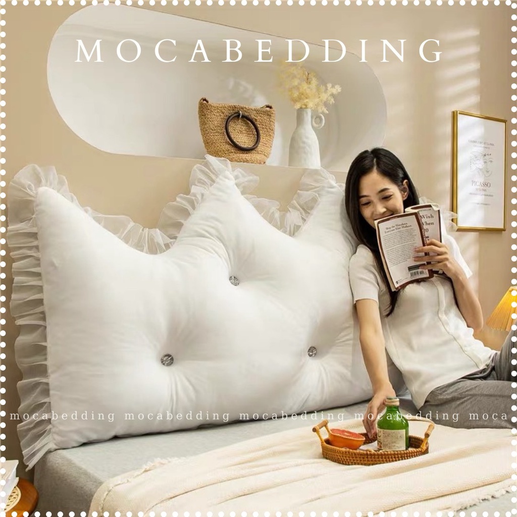 (6 màu) Gối Tựa Đầu Giường Nỉ Nhung Đính Khuy Viền Ren Cao Cấp 1m5 / 1m8 chuẩn 3 lớp - Moca Bedding