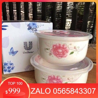 Bộ 2 bát sứ dày cao cấp có nắp hút chân không -Combo 2 bộ bát sứ có nắp hút chân không