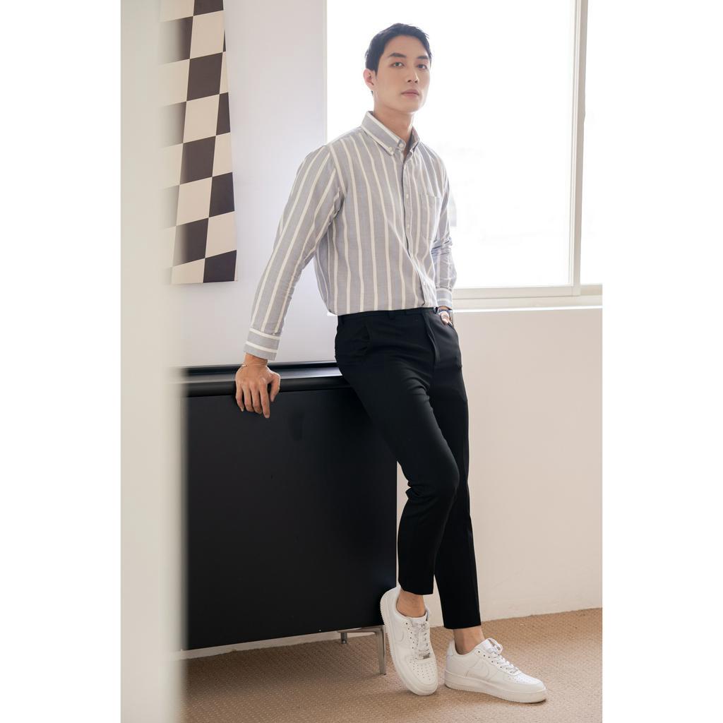 Áo Sơ Mi Nam Cao Cấp Grey Blue Stripes Oxford Shirt BY COTTON