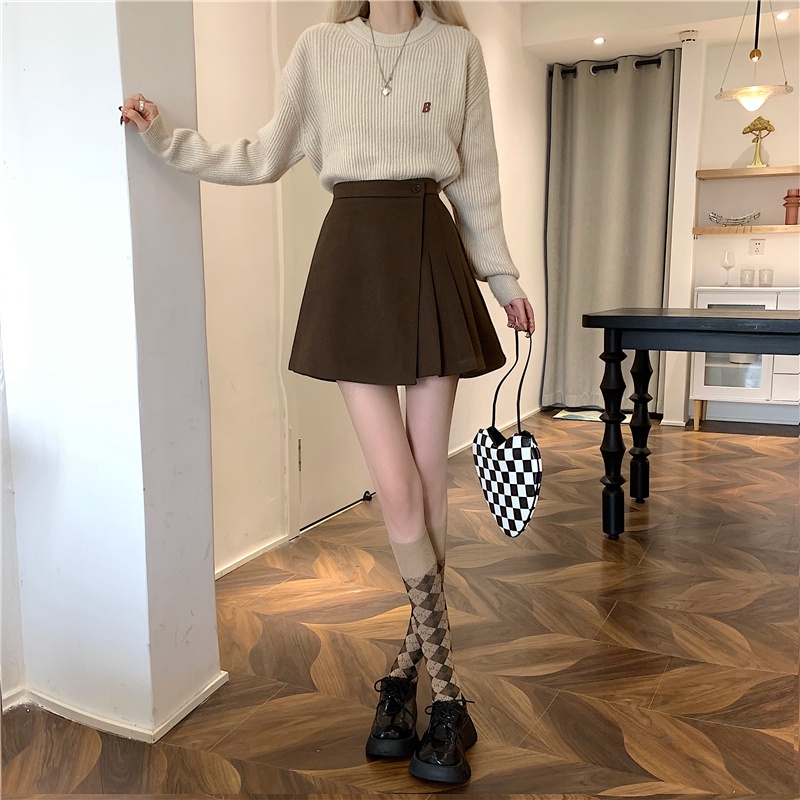 Chân váy chữ A Xiaozhainv xếp ly lưng cao phong cách Hàn Quốc trẻ trung dành cho nữ