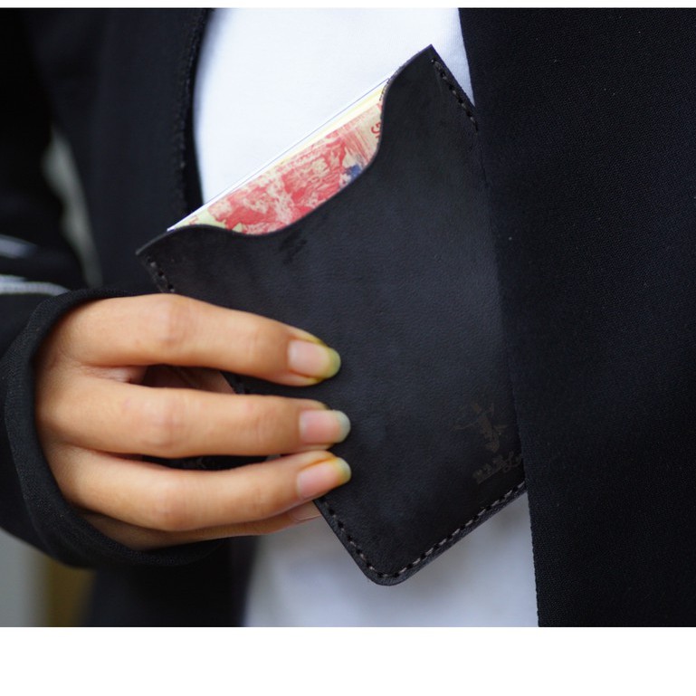 Ví nam Mini Nam Nữ RAM Leather Da Bò Italia Vegtan Màu Đen