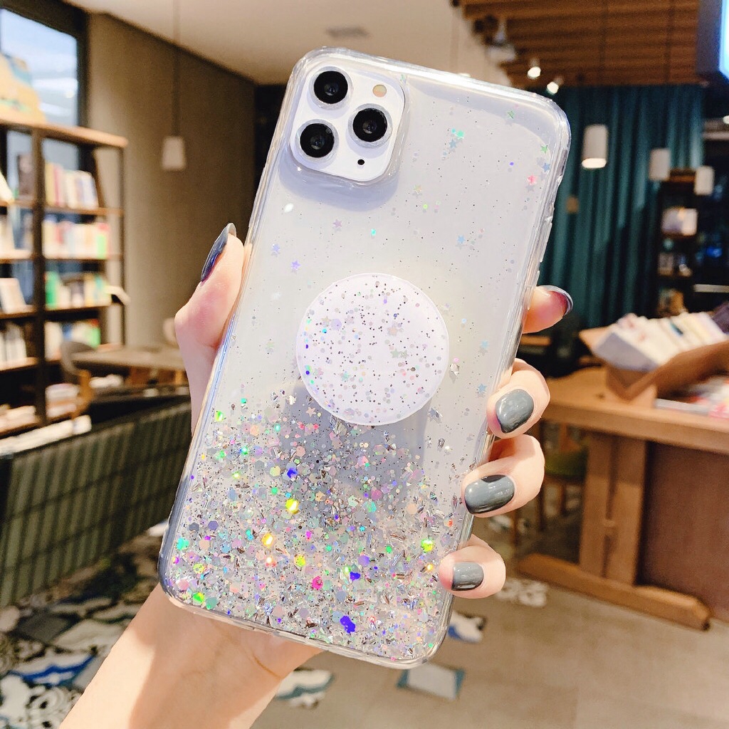 Ốp điện thoại đính sequin có giá đỡ cho iPhone 11 12 Mini 10 X XR Xs Pro Max 5 5s SE 2020 6 6s 7 8 + 6+ 6s+ 7+ 8+