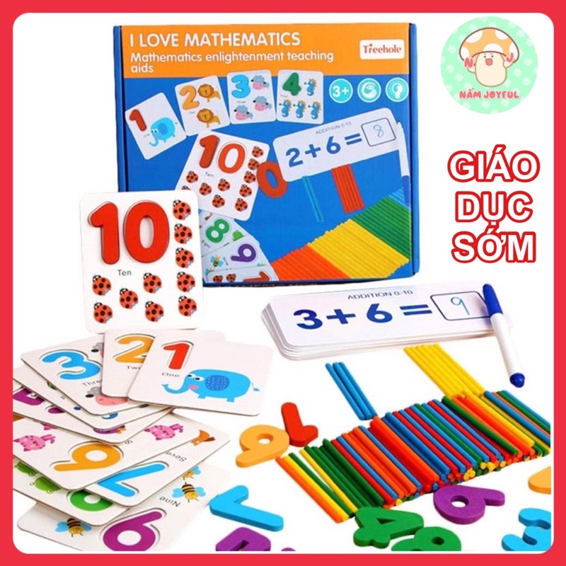 Bộ Thẻ Học Toán kèm que tính - Đồ Chơi Toán Học Montessori - Giáo dục sớm cho bé