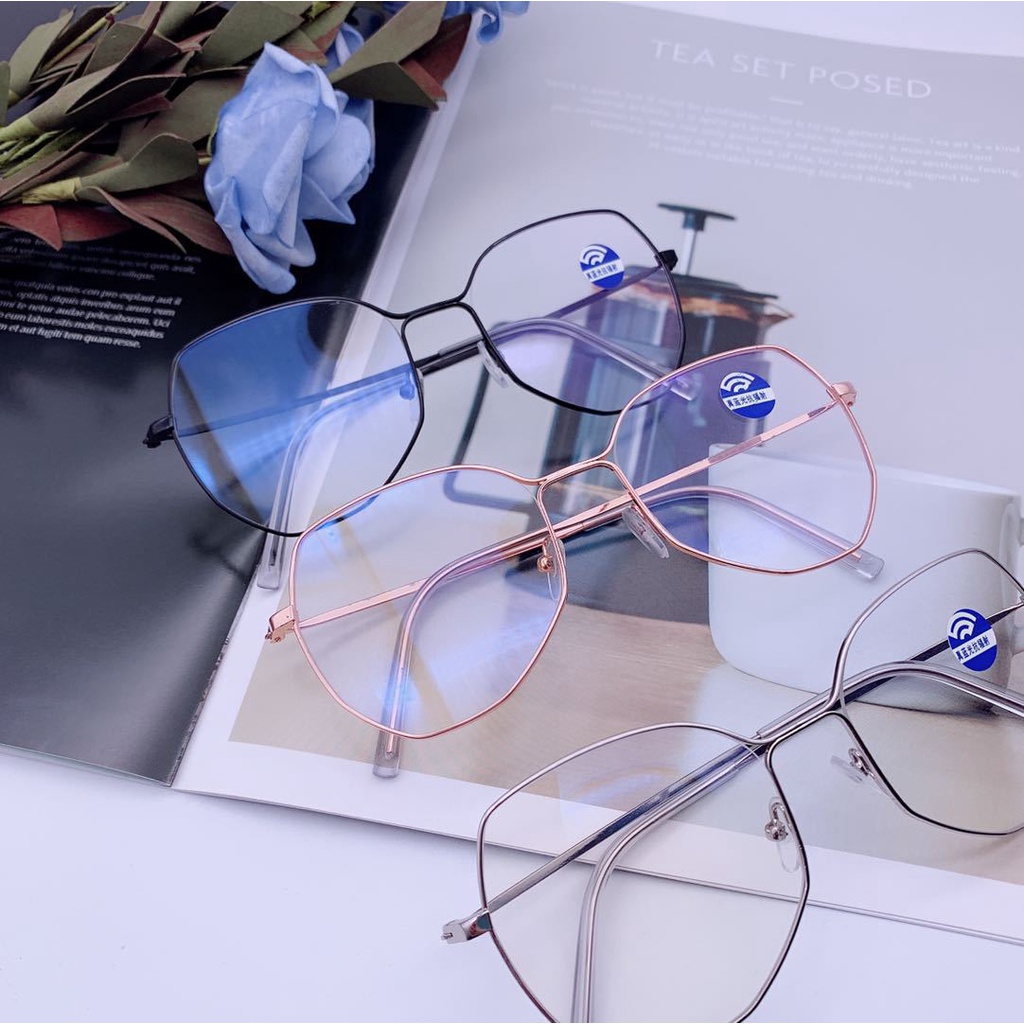 Mắt Kính Gọng Kim Loại Chống Bức Xạ Phong Cách Hàn Quốc