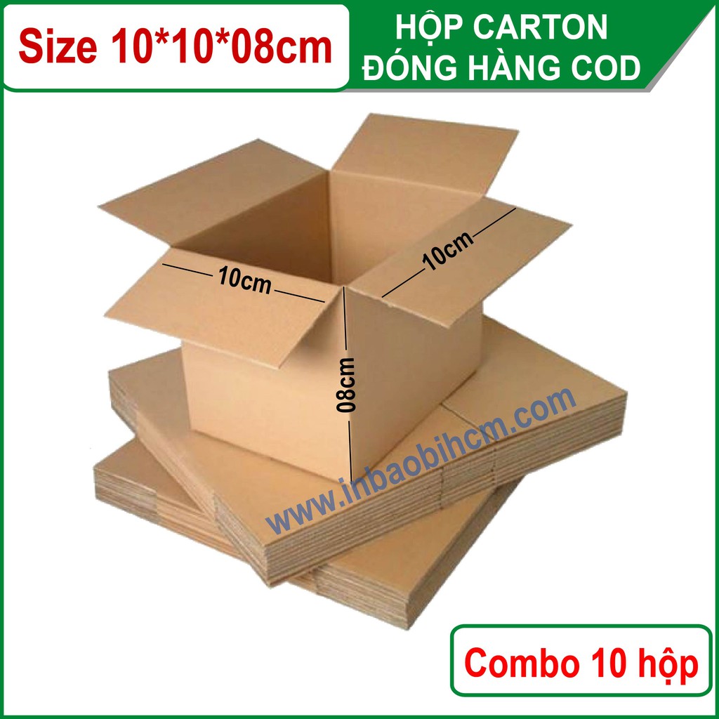 10 hộp carton đóng hàng 10x10x8 cm (Thùng giấy - Hộp giấy carton giá rẻ)