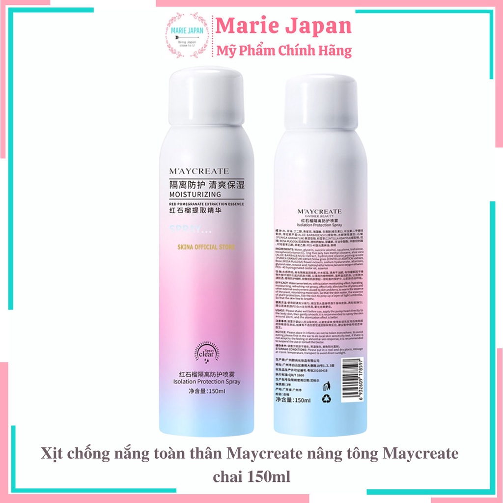 Xịt chống nắng Maycreate nâng tông nội địa Trung Chai 150ml