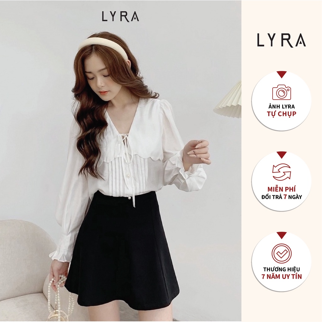 Áo sơ mi trắng trang trí viền ngực LYRA thiết kế, chất voan tơ nhật kiểu lạ mắt, xinh xắn, tiểu thư-LWTAO051