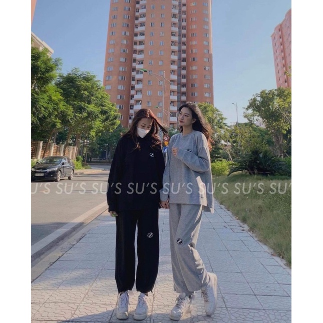 Set bộ 🌸 Set  quần áo dài tay quần suông 3 màu ĐEN TRẮNG XÁM form thụng style Hàn Quốc Ulzzang dành cho nữ PHULA | BigBuy360 - bigbuy360.vn