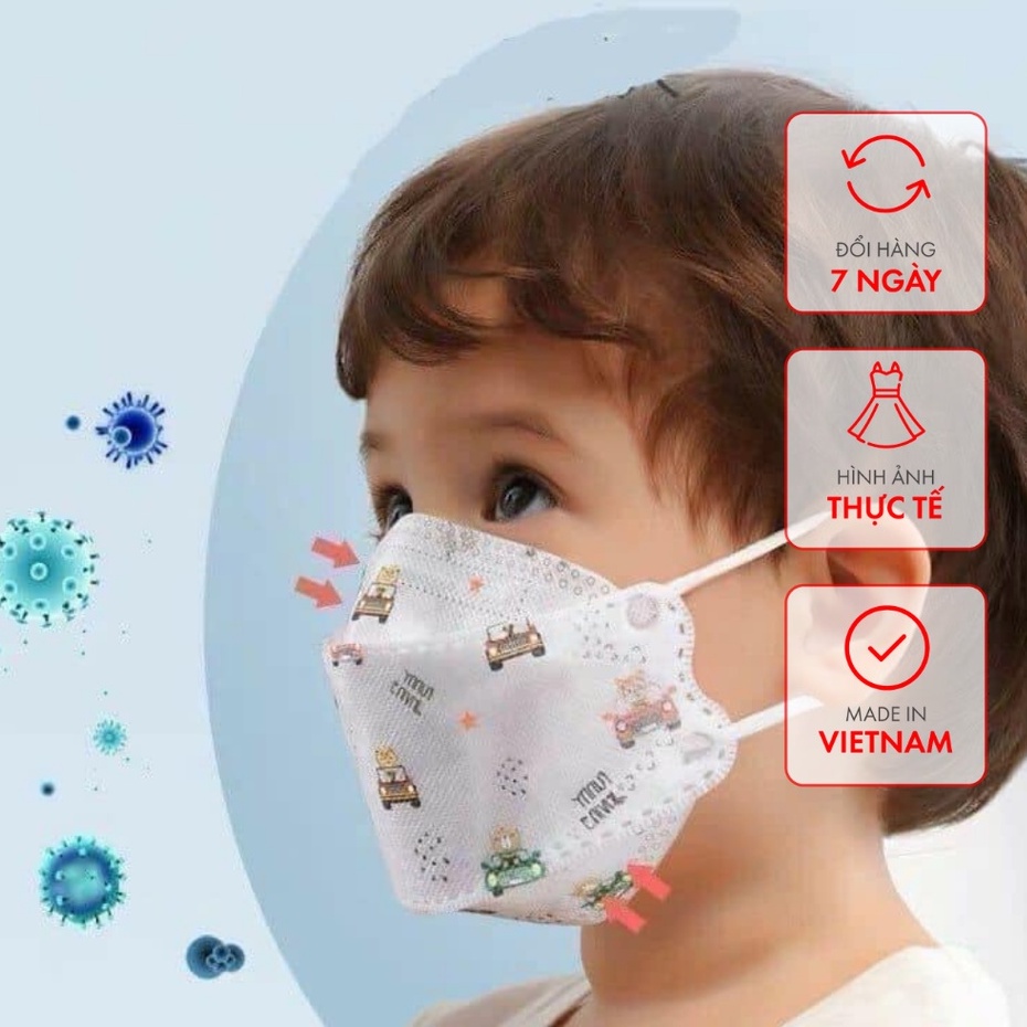 Túi 10 Cái Khẩu Trang 4D TT Mask KF94 Dày dặn cho Trẻ Em (1-11 tuổi)