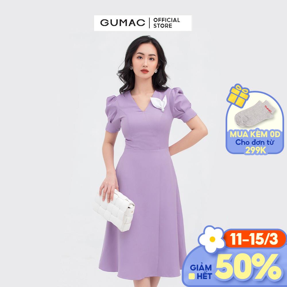 [Mã WABRGU50 giảm 10% đơn 250K] Đầm nữ cổ V phối phụ kiện GUMAC ôm body quyến rũ DC03032 | WebRaoVat - webraovat.net.vn