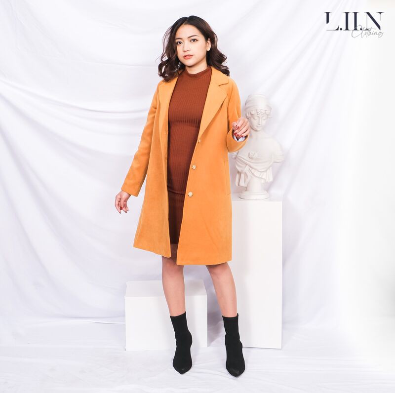 Áo Măng tô nữ màu cam đất phong cách Hàn Quốc LIIN Clothing M0008