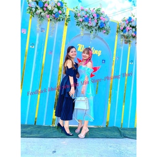 Váy lụa trễ vai dập ly