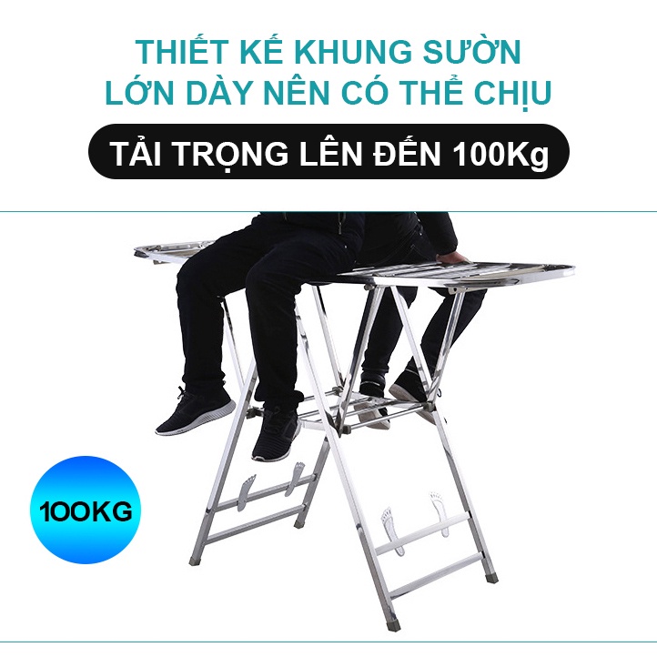 Giàn phơi để sàn Inox xếp gọn, Hàng chính hãng NIKITA, Mâm phơi lớn, chịu tải cao