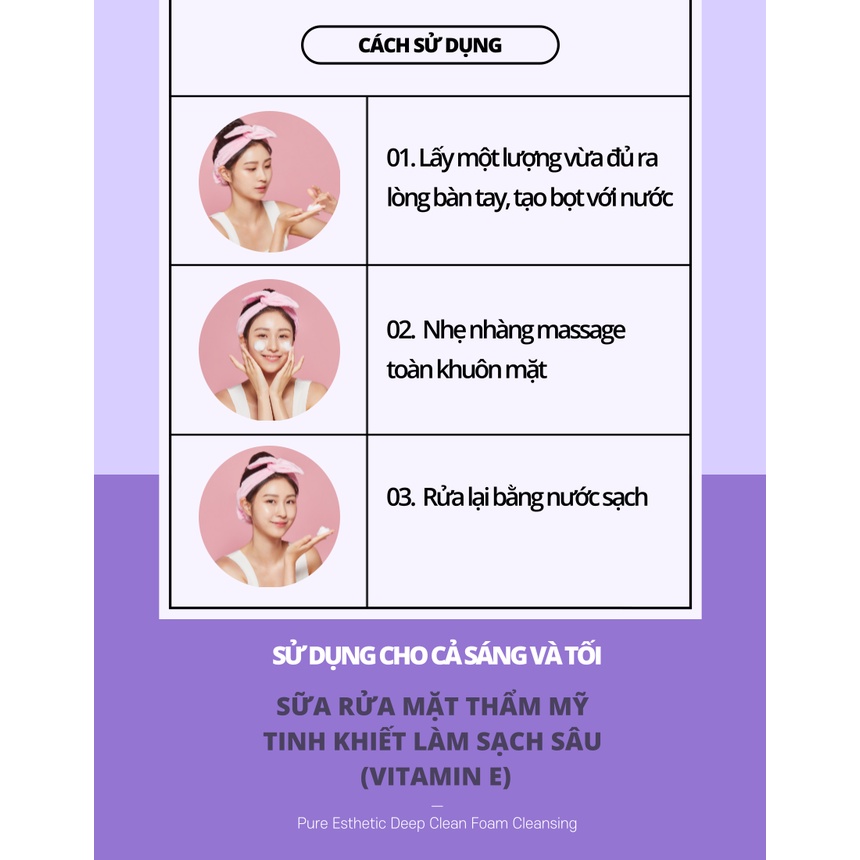 Sữa rửa mặt Vitamin E làm sạch sâu giúp da trắng sáng WHISIS Pure Esthetic Deep Clean Foam Cleansing | BigBuy360 - bigbuy360.vn