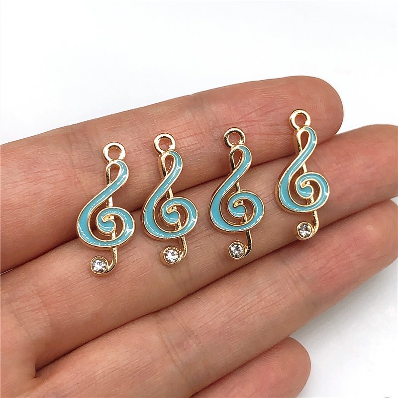 Set 4 mặt dây chuyền hình vương miện/trái tim tráng men xanh