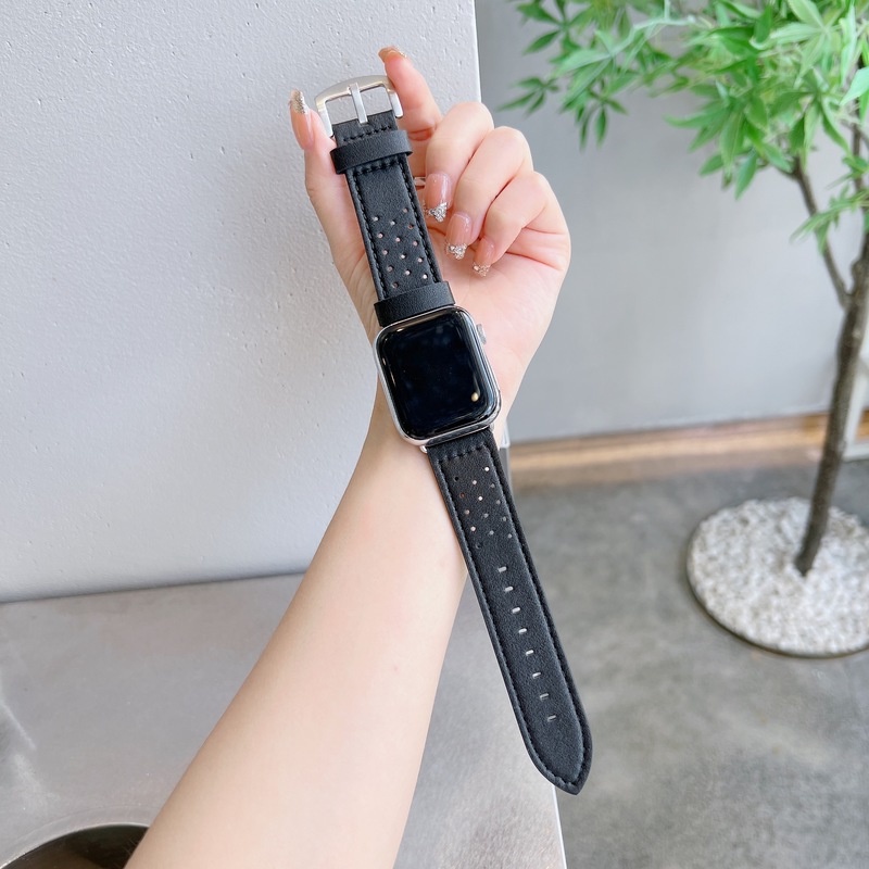 Dây Đeo Bằng Da Thật Mỏng Cho Đồng Hồ Thông Minh apple watch 7 41mm 45mm 38mm 42mm 40mm 44mm se 6 5 4 3 2 1