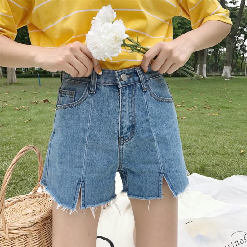 Quần jeans ngắn cho nữ xẻ tà ống rộng thời trang trẻ trung  ཾ