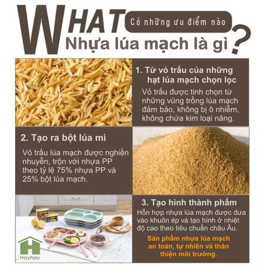 Chén, bát tròn nhựa lúa mạch