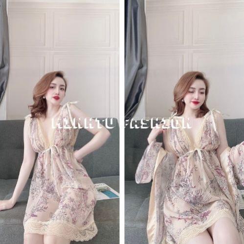 Váy Ngủ Xuyên Thấu Nữ, Set Đồ Ngủ Sexy 3 Món ( Váy Ngủ, Áo Choàng Kèm Quần ) , Đầm Ngủ Mặc Nhà Bigsize Chất Voan Tơ. | BigBuy360 - bigbuy360.vn