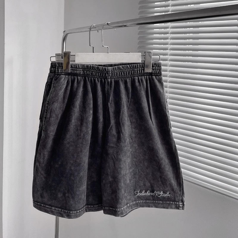 Quần Short Thun Wash Xám INDI  Nam nữ unisex  Quần thun lưng chun Jaystoree