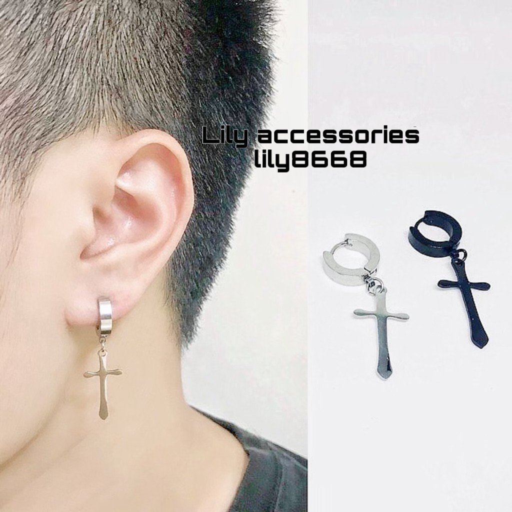 CROSS EARRING khuyên tai titan thánh giá không gỉ không đen không dị ứng nam nữ Uniex