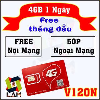Sim 4G Viettel V120N V120Z (4Gb/Ngày + Free Nội Mạng + 50 Phút Ngoại Mạng) phù hợp Shipper. 12UMAX50N 1 Tỷ GB