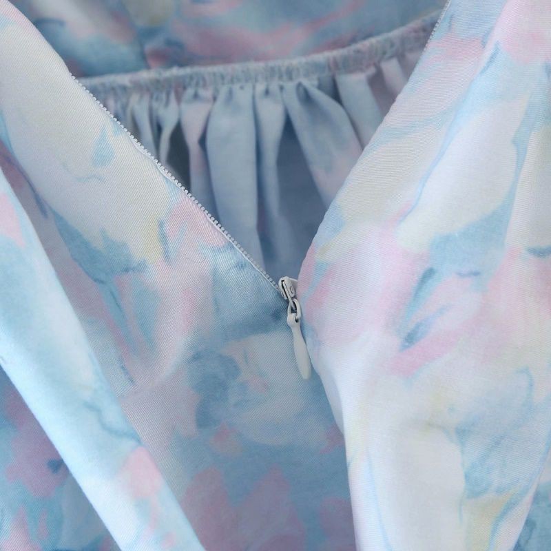 [Mã FAGREEN1505 giảm tới 30K đơn 99K] Đầm dáng xòe babydoll cổ vuông vải hoa loang màu xanh size S/M/L | BigBuy360 - bigbuy360.vn