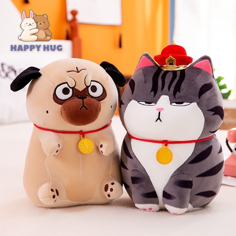 Gấu Bông mèo hoàng thượng Size 24cm và chó mặt xị siêu dễ thương nhồi gòn cao cấp - Happy Hug