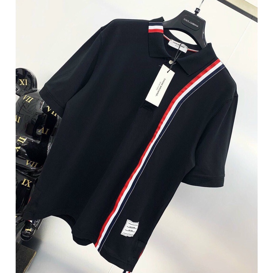 Áo polo nam ngắn tay cổ bẻ kẻ sọc vải cotton co dãn thoáng mát